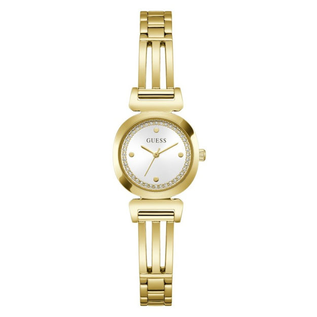 Guess Ladies Bejeweled stål & gull  24mm 30 ATM hvit skive med steiner og lenke