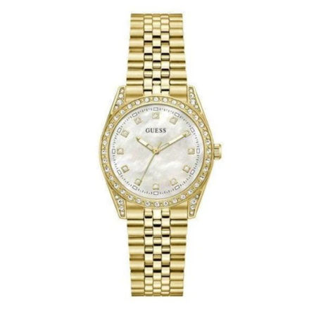 Guess Ladies Dress stål & gull  34mm 30 ATM hvit skive med steiner og lenke