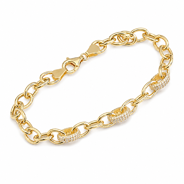 Forgylt sølv armbånd 7mm Anker med blanke zirconer