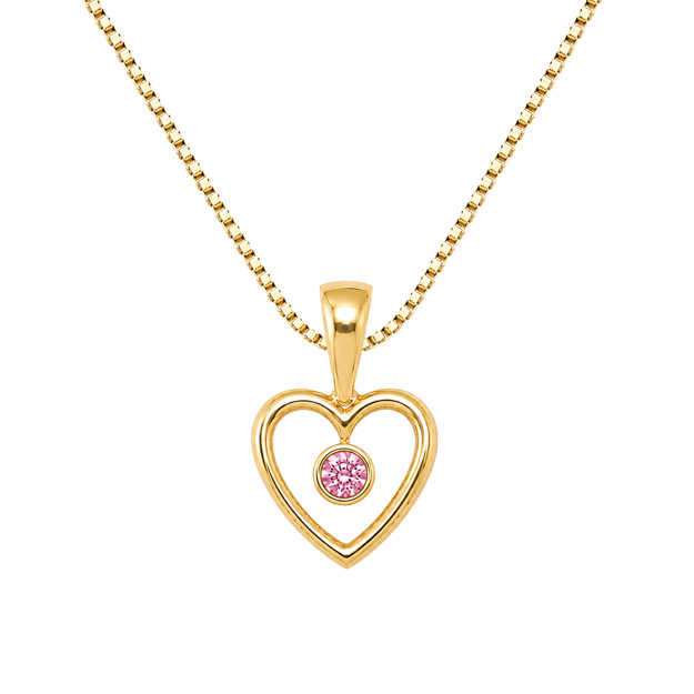 Lille Venn forgylt sølv halssmykke 7mm åpent hjerte med rosa zircon 34+2cm