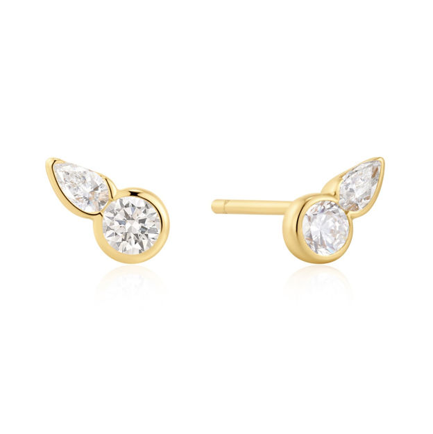 Ania Haie gold bezel round & teardrops stud earrings 7mm 