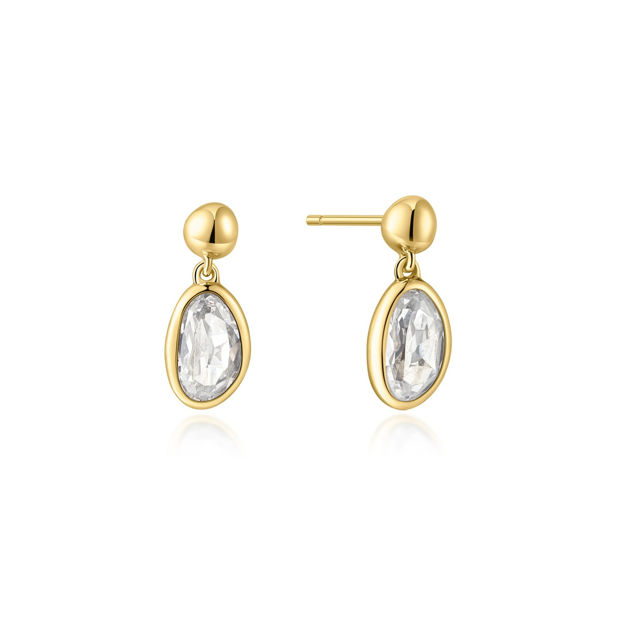 Ania Haie gold bezel organic pebble dangle earrings 14mm
