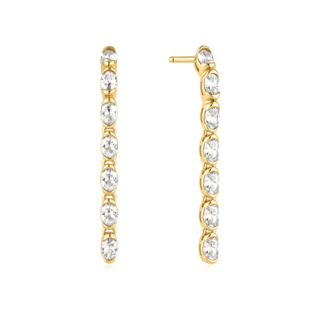Ania Haie gold half bezel oval liniar dangle earrings 26mm