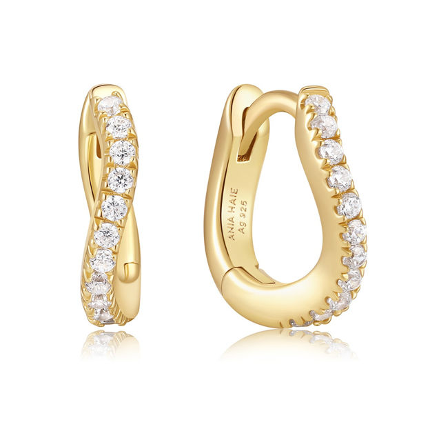 Ania Haie gold slim pave wave hoop  earrings 7mm