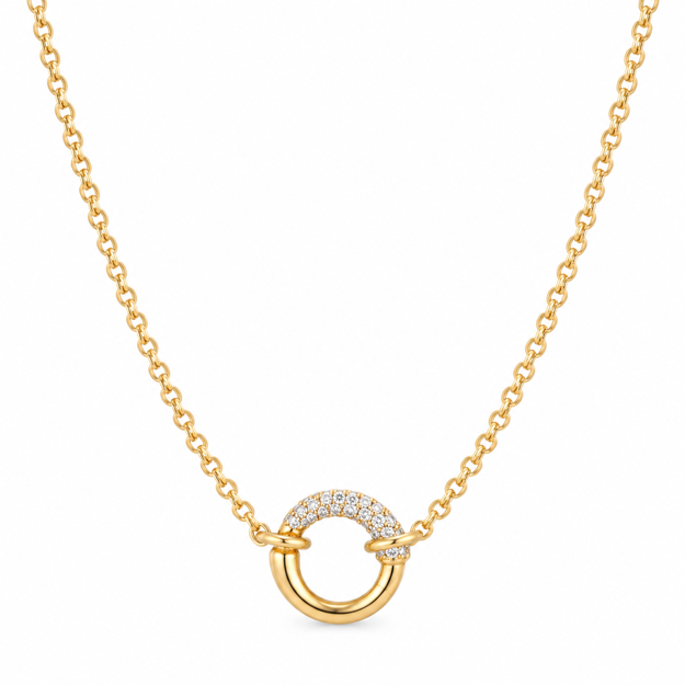 Ania Haie gold half pave & polish hoop necklace Ø:12mm
