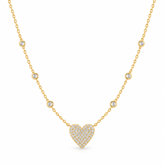 Ania Haie gold pave heart whit bezel necklace 12mm
