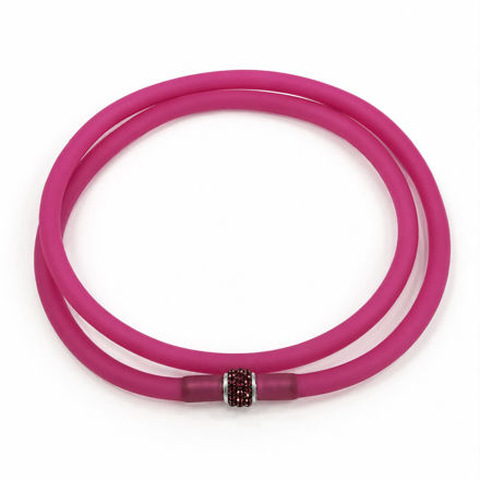 Halssmykke sølv 4mm rosa gummireim m/strass