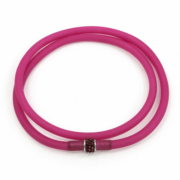 Halssmykke sølv 4mm rosa gummireim m/strass