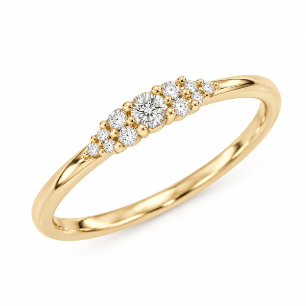 Gull ring 11 diamanter totalt 0,16ct W/SI3