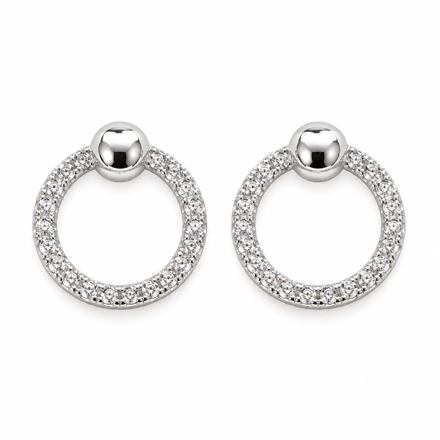 Rhodinert sølv øredobber sirkel 11mm med Cubic Zirconia