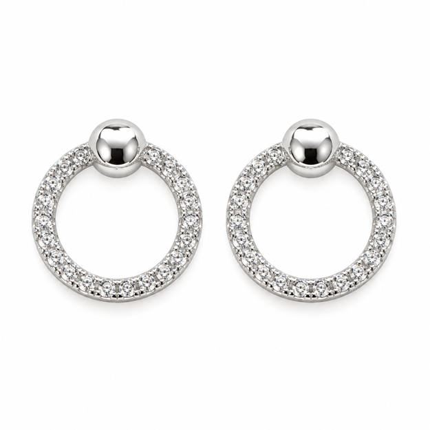 Rhodinert sølv øredobber sirkel 11mm med Cubic Zirconia