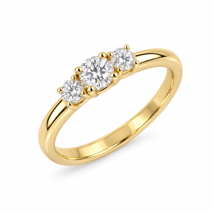 Gull diamantring 3 LAB diamanter 1,01ct TW/VS (senter 0,50ct)