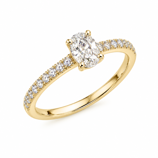 Gull diamantring 15 LAB diamanter 0,54ct TW/VS (senter 0,40ct)