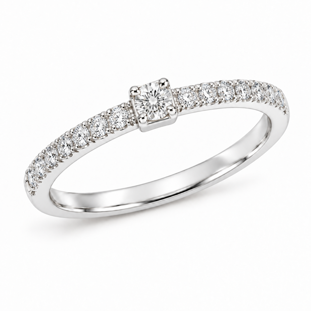Hvitt gull diamantring 0,19ct W/SI (15 diamanter)