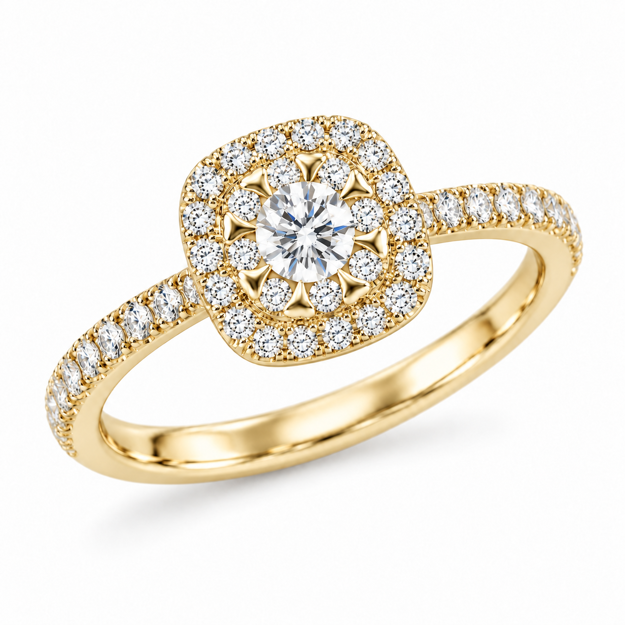 Gull diamantring 0,36ct W/SI (39 diamanter)