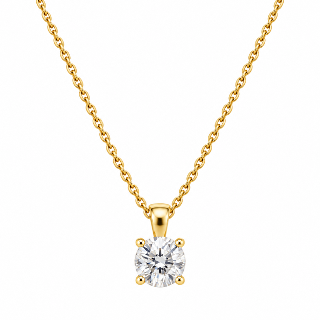 Gull anheng LAB diamant 0,50ct River/VVS rund 4 klør med 1,2mm ankerkjede 41+2cm