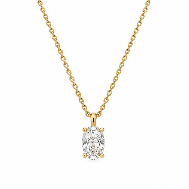 Gull anheng LAB diamant 0,71ct River/VVS oval 4 klør med 1,2mm ankerkjede 41+2cm