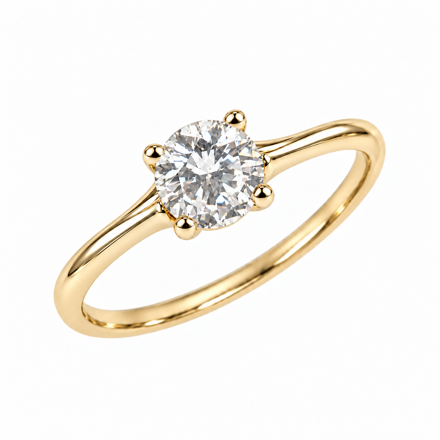 Gull ring LAB diamant 0,50ct River/VVS rund 4 klør