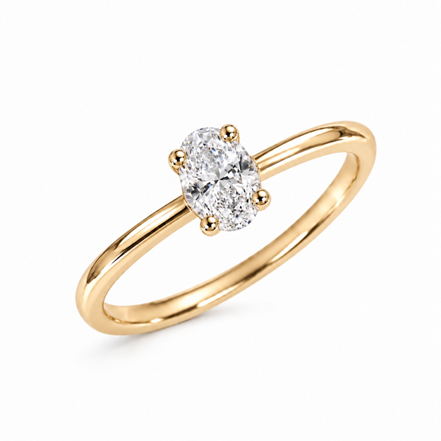 Gull ring LAB diamant 0,41ct River/VVS oval 4 klør