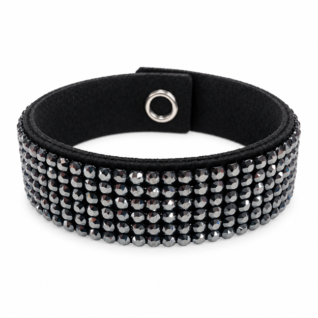 Armlenke sort stoff med Swarovskikrystaller 19mm 18cm